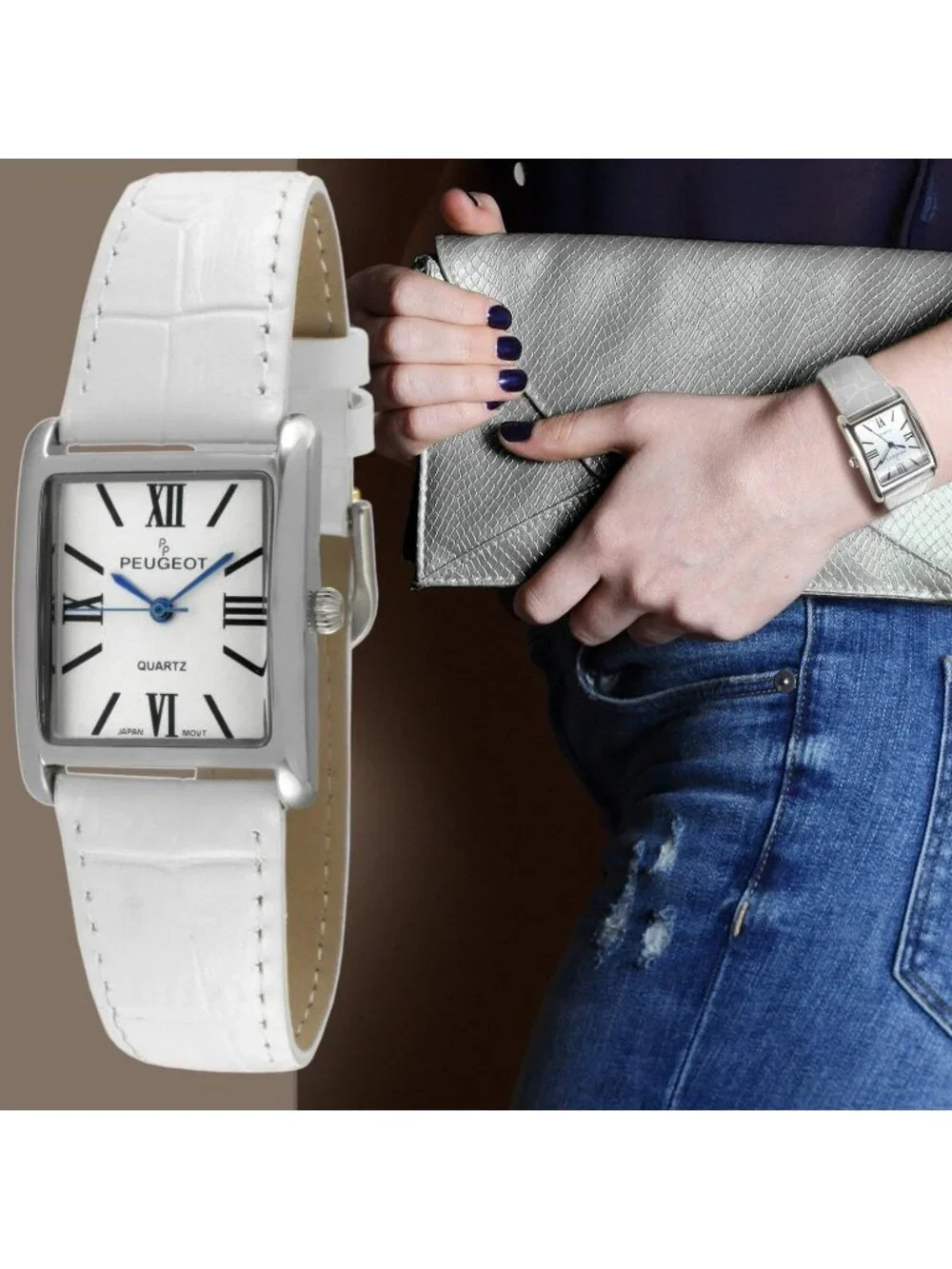 Women's White Leather Strap Roman Numerals Dial Classic Dress Wrist Watches